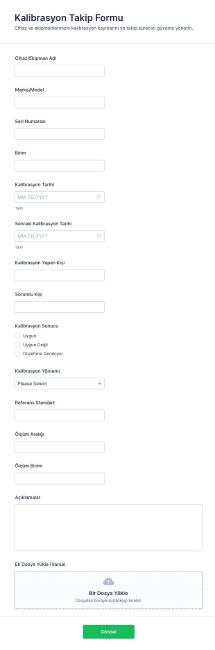 Kalibrasyon Takip Form Şablonu