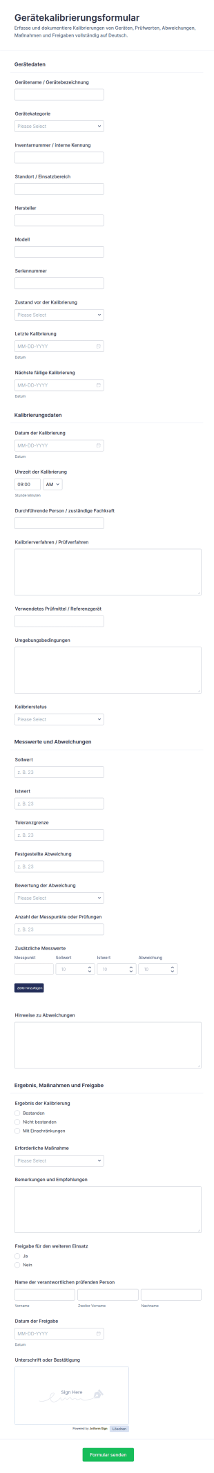 Kalibrierungsprotokoll Für Geräte