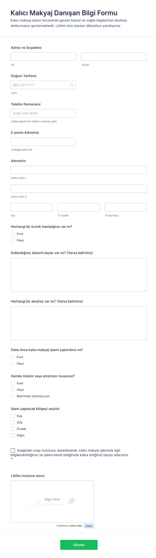 Kalıcı Makyaj Danışan Bilgi Form Şablonu