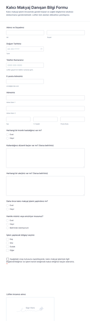 Kalıcı Makyaj Danışan Bilgi Form Şablonu