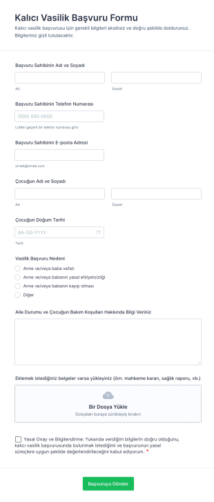 Kalıcı Vasilik Başvuru Form Şablonu