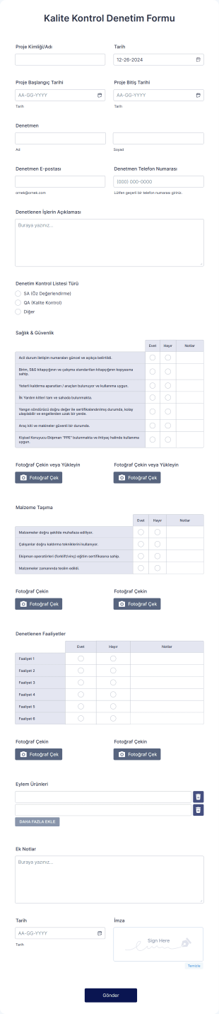 Kalite Kontrol Denetim Form Template