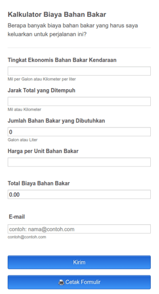 Kalkulator Biaya Bahan Bakar