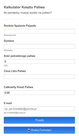 Kalkulator Kosztu Paliwa