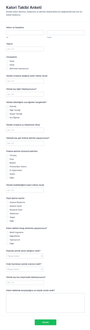 Kalori Takip Anketi Form Şablonu