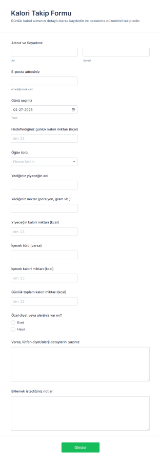 Kalori Takip Form Şablonu