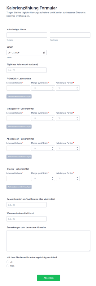Kalorienzählung Formular