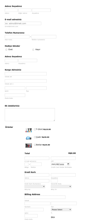 Kamp Aksesuarları Sipariş Formu PagSeguro Form Template