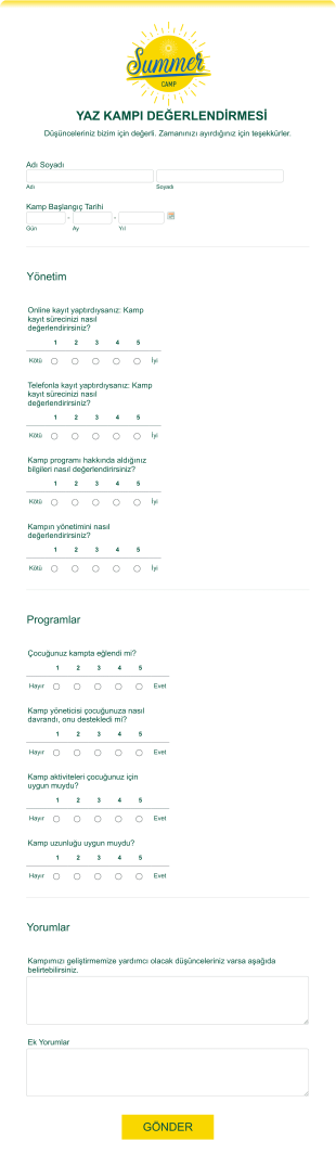 Kamp Değerlendirme Form Template