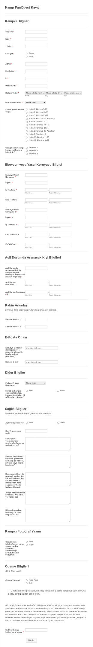 Kamp Etkinliği Başvuru Form Template