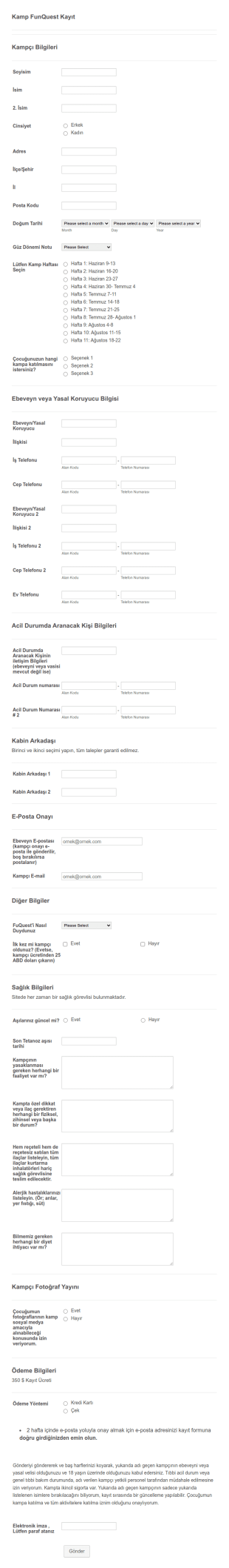 Kamp Etkinliği Başvuru Form Şablonu