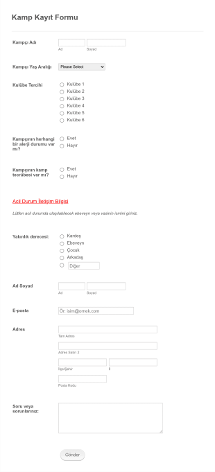 Kamp Kayıt Formu  Form Template