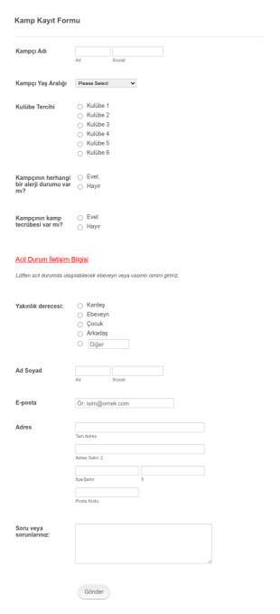 Kamp Kayıt Formu Form Şablonu