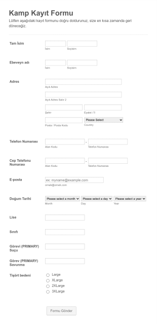 Kamp Kayıt Form Template