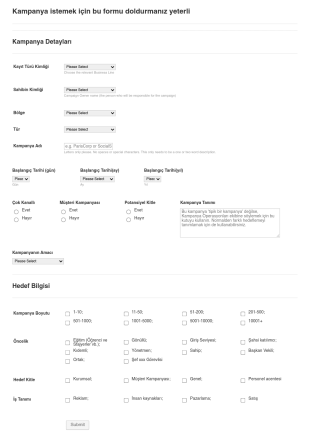 Kampanya Talep Form Template