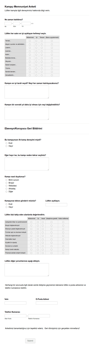 Kampci Memnuniyet Anketi Form Şablonu