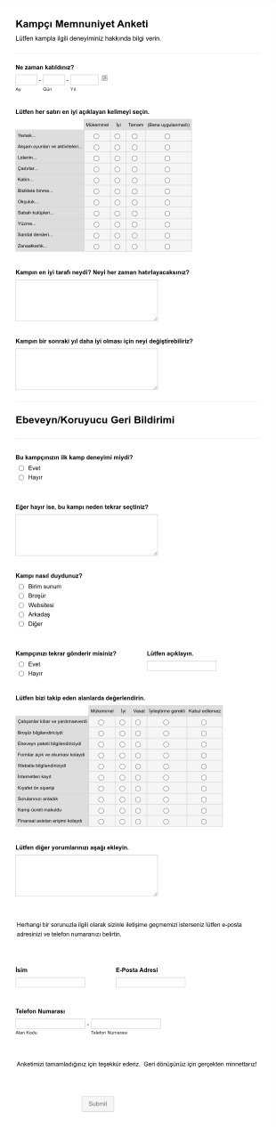 Kampci Memnuniyet Anketi Form Template