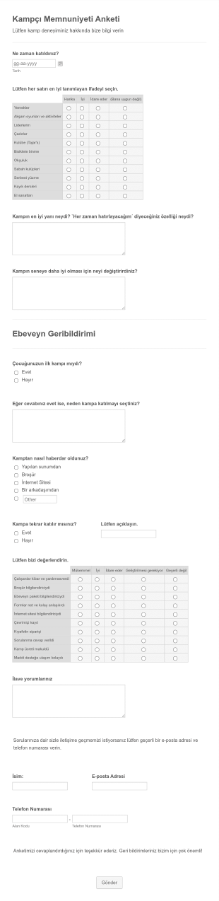 Kampçı Memnuniyeti Anketi Form Şablonu