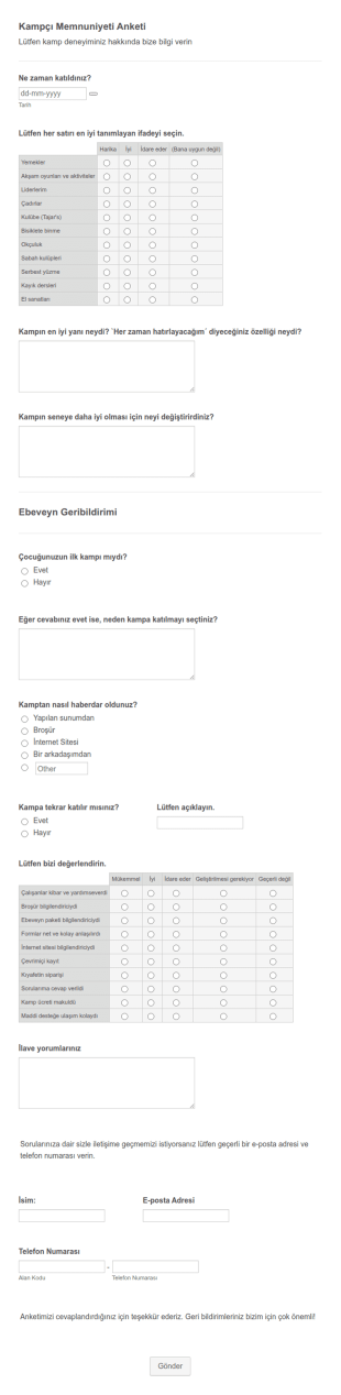 Kampçı Memnuniyeti Anketi Form Şablonu