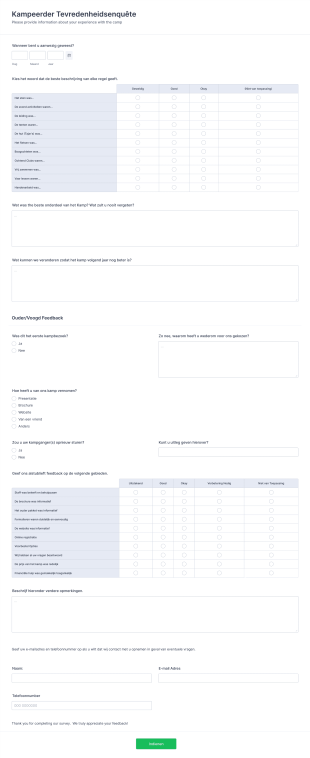 Kampeerder Tevredenheidsenquête Formulier Form Template