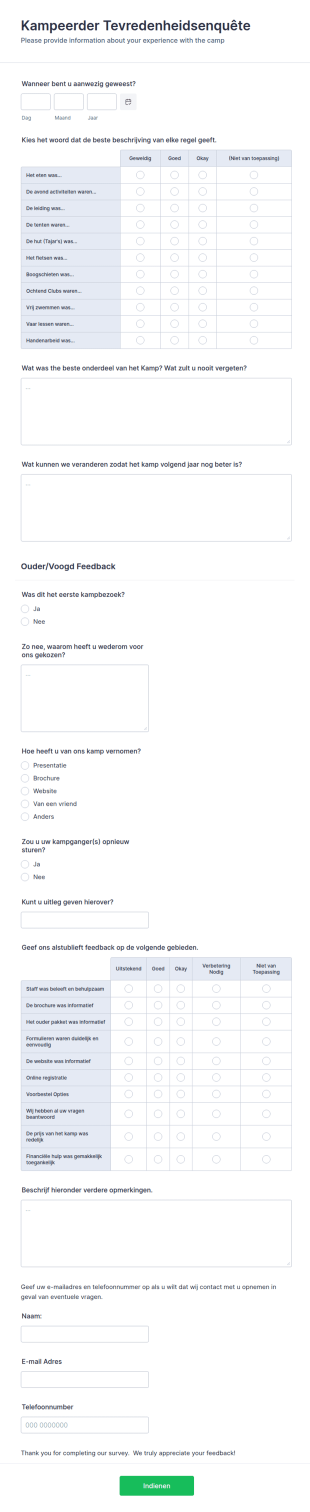Kampeerder Tevredenheidsenquête Formulier