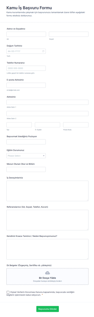 Kamu İş Başvuru Form Şablonu