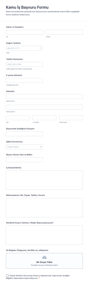 Kamu İş Başvuru Form Şablonu