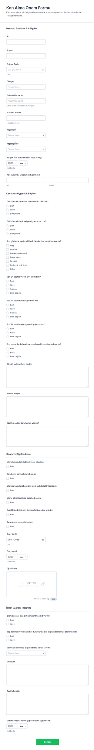 Kan Alımı Rıza Form Şablonu
