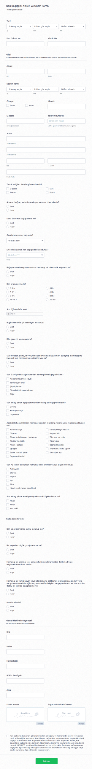 Kan Bağışçısı Onam Form Şablonu