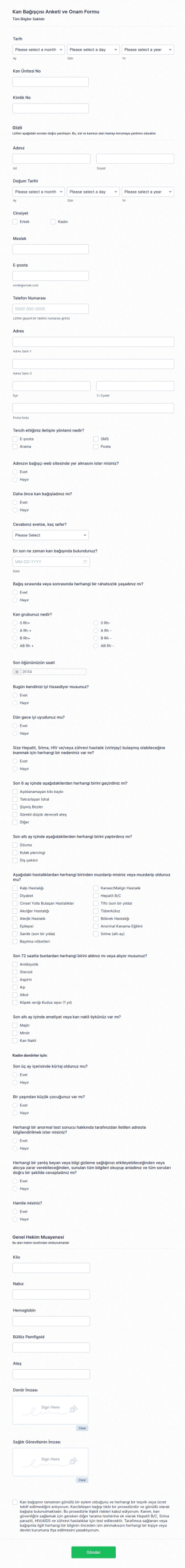 Kan Bağışçısı Onam Form Şablonu