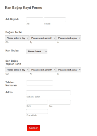 Kan Bağışı Kayıt Form Şablonu