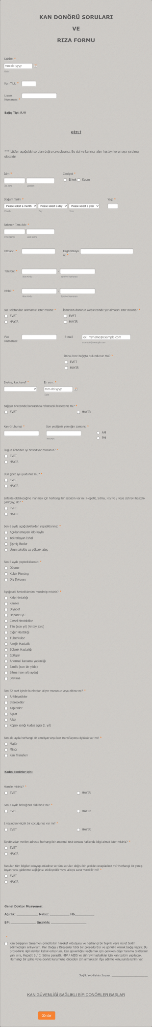 Kan Bağışı Onam Form Template