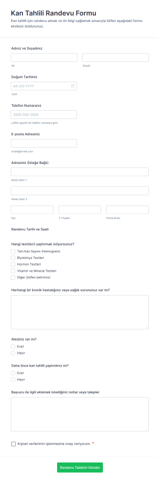Kan Tahlili Randevu Form Şablonu