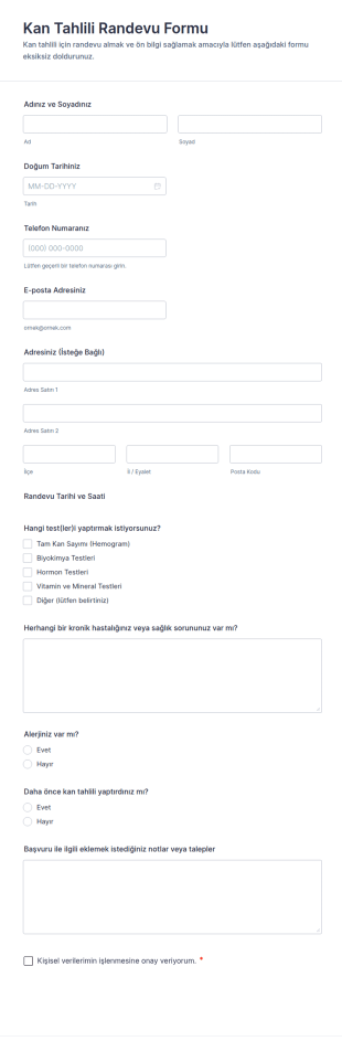 Kan Tahlili Randevu Form Şablonu