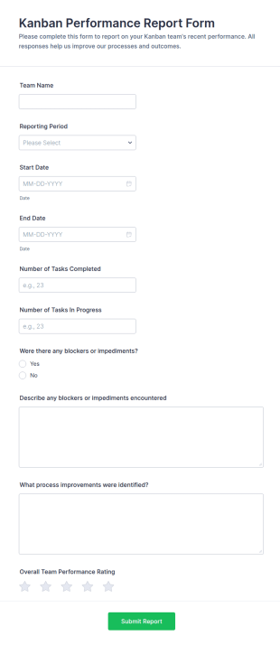 Kanban Performance Report Form Template