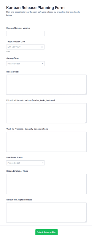 Kanban Release Planning Form Template