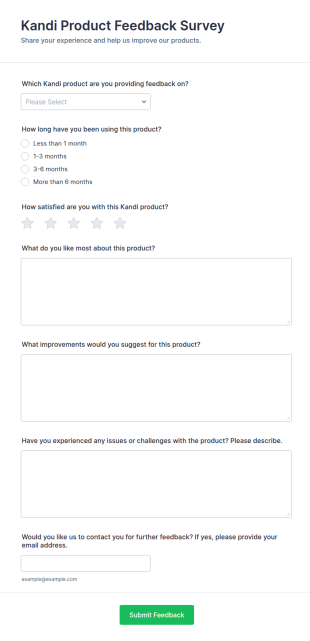 Kandi Product Feedback Survey Form Template