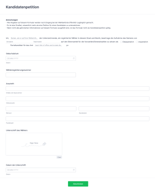 Kandidatenpetition Form Template
