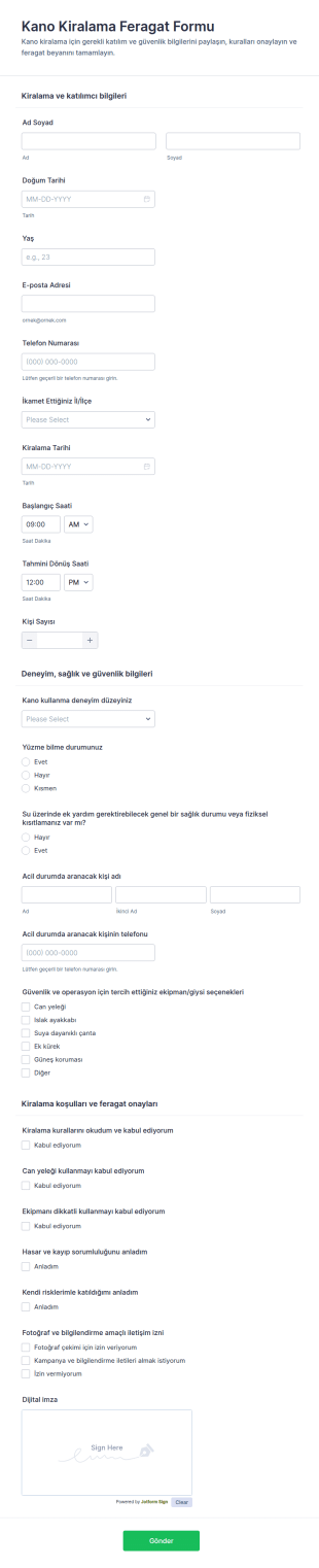 Kano Kiralama Feragatname Form Şablonu