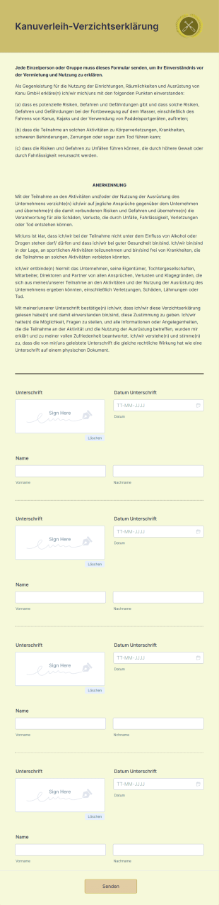 Kanuverleih Verzichtserklärung
