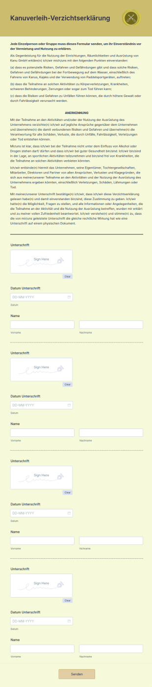 Kanuverleih Verzichtserklärung