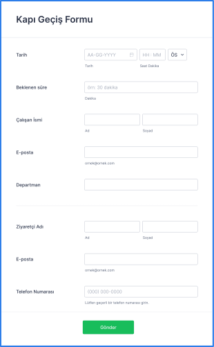 Ziyaretçi Giriş Form Template
