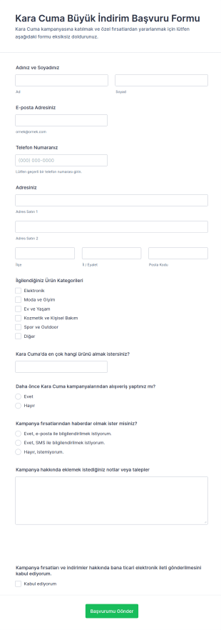 Kara Cuma Büyük Kampanya Formu 🎉🛍️🖤 Form Şablonu