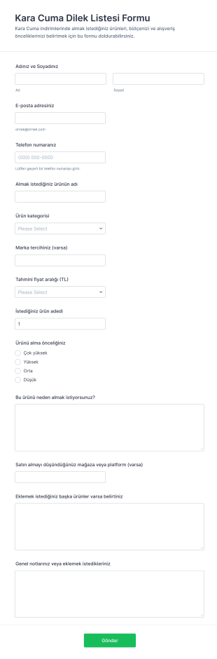 Kara Cuma Dilek Listesi Form Şablonu