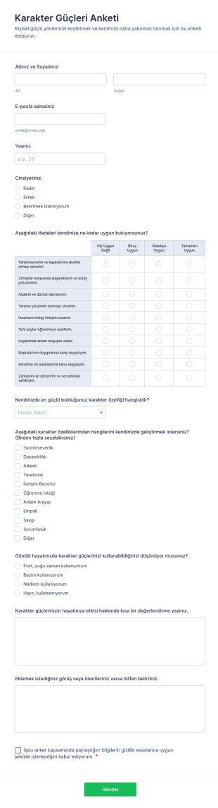 Karakter Güçleri Anketi Form Şablonu