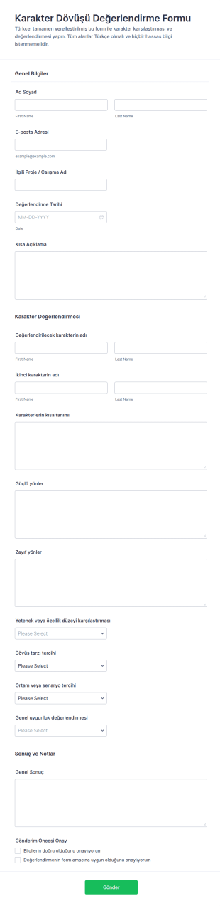 Karakter Muharebesi Değerlendirme Form Şablonu