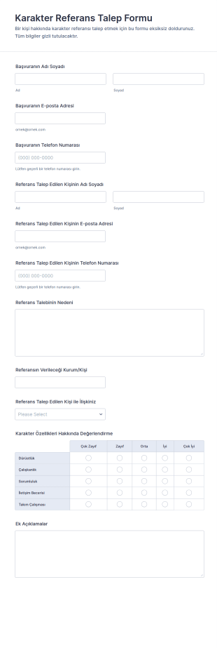 Karakter Referans Talep Form Şablonu