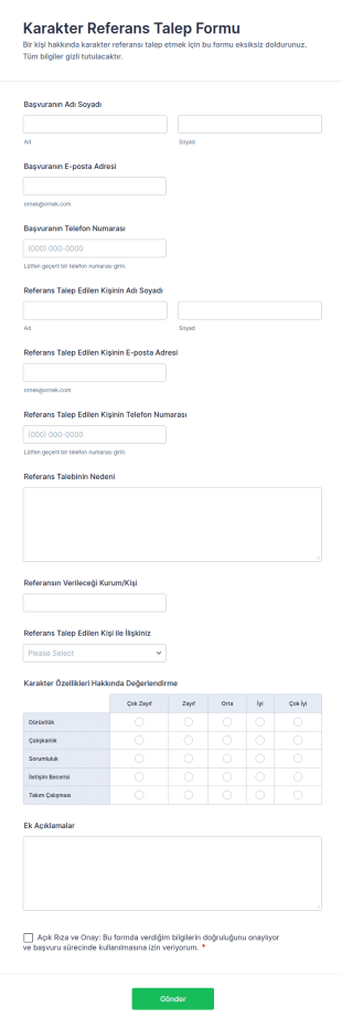 Karakter Referans Talep Form Şablonu