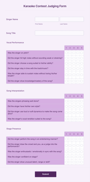 Karaoke Contest Judging Form Template
