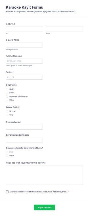 Karaoke Kayıt Form Şablonu